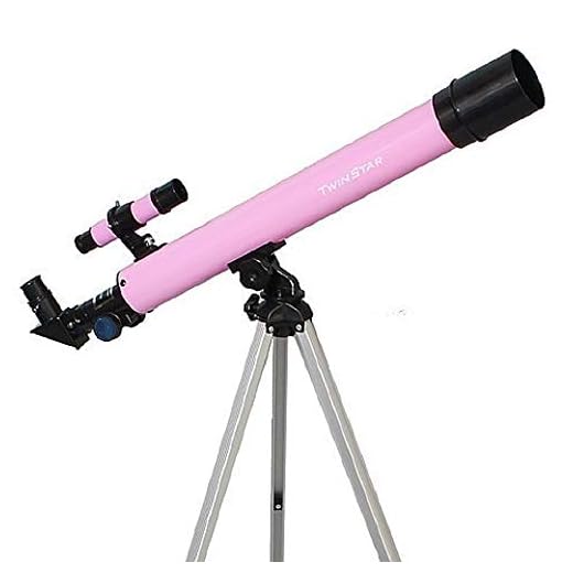 Twin Star AstroMark 50mm 75x Power Refractor Telescope | 30x and 48x Magnification Eye Pieces Included | Light Weight and Includes Tripod | Great for Kids (Kid’s Moon Bundle, Pink)
