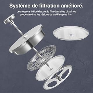 VonShef Cafetière à Piston - French Press en Acier Inoxydable - Cafetière à Piston avec Filtre Lavable, Cuillère Doseuse/Pince de Fermeture de Sachet - Pour 3 Tasses, 350 ml