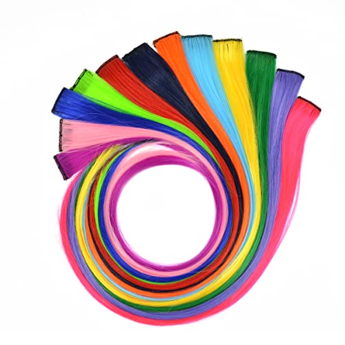 12 Pcs Colored Hair Extensions 22 Inch Colored Hair Clips Straight Synthetic Hairpieces Multi-Colors Party Highlights Clip For Women Kids Girls (Colorful Set Straight） #TOP5
