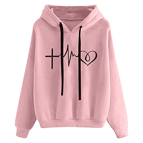 riou Sudaderas Mujer con Capucha Baratas Anchas Chica Impresión Top Suéter Mujer Tallas Grandes Camiseta con Bolsillo Deportivos Pullover Moda Originales Otoño e Invierno