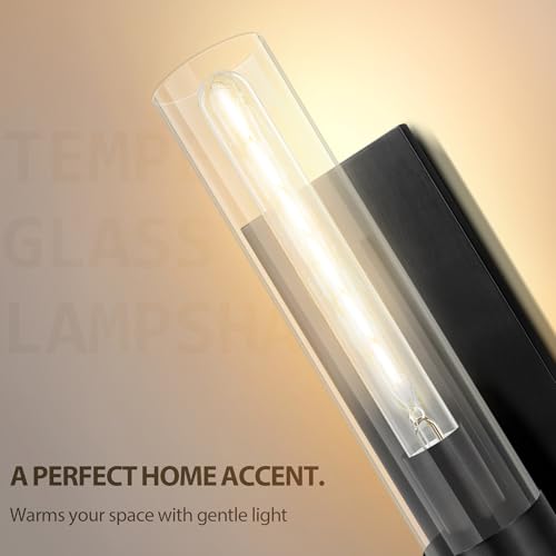 Image of Wall Sconces Set of Two, 18 inch Black Bathroom Sconces with Clear Glass, Hardwired Modern Sconces Wall Decor Set of 2 Wall Light Fixtures for Bathroom Bedroom Living Room Mirror Hallway