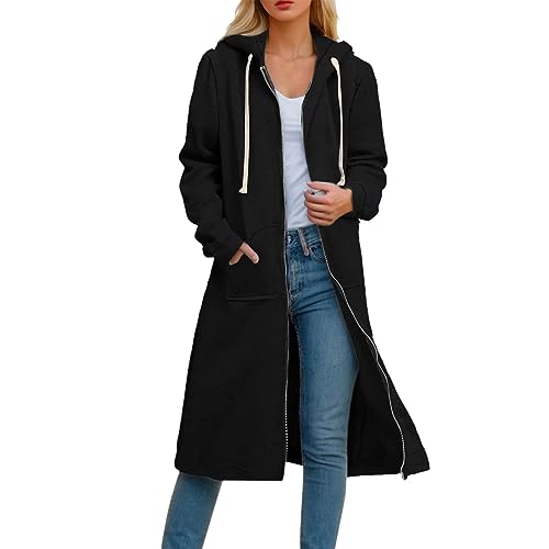 Long Sweatshirt Jacket for Women,Zip Up Hoodies for Women Fall 2025 Long Sleeve Oversized Sweatshirts Casual Lightweight Fleece Long Jackets with Pockets,