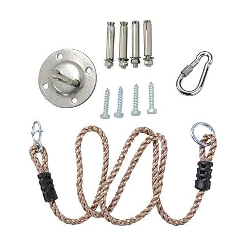 KINSPORY Length Adjustable Nylon Rope & Hanging Tree Straps (300 Lbs Limited) with Swing Hanger for Outdoor Swings/Hammock/Playground Set Accessories - 40'' Cover