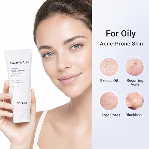 Dr.Leo Salicylic Acid Foaming Cleanser, Face Wash for Oily, Combo & Acne-Prone Skin | 8 Amino Acids Gentle Non-Irritating, 3X Crystal Jelly Deep Clean, Oil Control, Prevents Breakouts, 2.7 oz