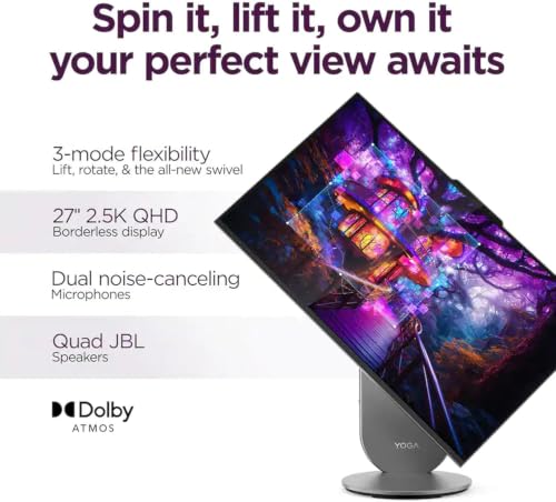 Image of Lenovo Yoga AIO Desktop Copilot 27 inch QHD IPS 120Hz W /Lift, Rotate, & Swivel | 16-core Intel Ultra 7-255H, 16GB LPDDR5X, 2TB SSD, Intel Arc GPU, WiFi 7, BT 5.4, 5MP IR Webcam, Win 11 Pro W /KB & Mouse