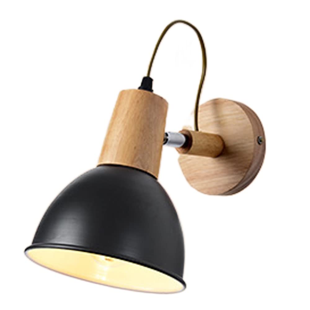 Kbuukyyxouy Black Wood Metal Wall Sconce, Bedroom Simplicity Creative Wall Lamp Fixture, Nightstand Reading Character Wall Lighting, For E27 Dining Room Restaurant Wall Light(Black)