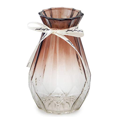 OFFIDIX Vase en Verre dégradé Multicolore Vase géométrique à facettes en Verre coloré pour la Maison, Le Bureau ou Le Mariage (Marron Clair)