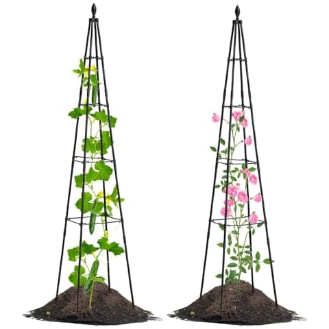 Lalahoni 2 Pack Garden Trellis for Climbing Plants Outdoor Indoor Pot | 67inch Tall Plants Trellis Support with Adjustable Stake Arms | Garden Obelisk Trellis, Lightweight, Black Cover