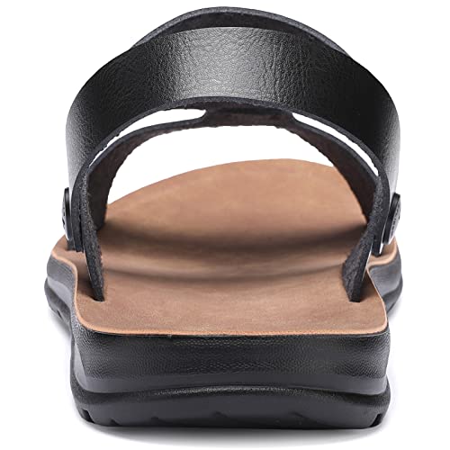 Etlieren Mens Sandals Leather Comfort Open Toe Back Strap Slide Sandals Fashion Dress Non-Slip Shoes Black&Brown 43 #TOP3
