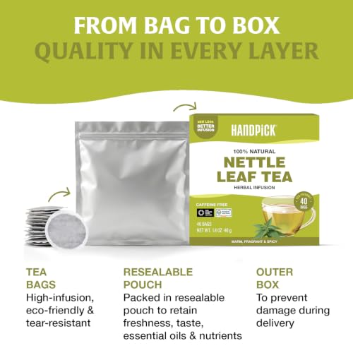 Image of HANDPICK Nettle Leaf Tea (40 Tea Bags) 100% Pure Leaf Tea, No Additives