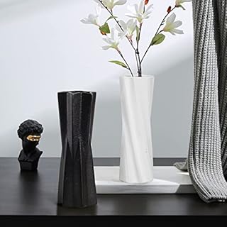 devesanter Ceramic vase 2 Set Black and White Flower Vases for Modern Home Décor,Vaser Minimalist Nordic Boho Ins Style for Bedroom,Kitchen,Living Room,Office and Wedding(H8.27''*W2.17'')