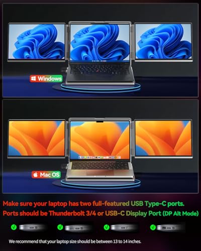 Image of Intehill 4K Laptop Screen Extender, 13.4 inch Dual Screen Monitor for Laptop, 3840x2400 Anti-Glare Portable IGZO Display, 100% sRGB 500 Nits Brightness Foldable Plug-Play Portable Travel Monitor, LR13U | 3840x2400 Dual Screen Monitor for Laptop, 100% sRGB 500 nits Brightness Foldable Plug-Play Portable Travel Monitor, LR13U