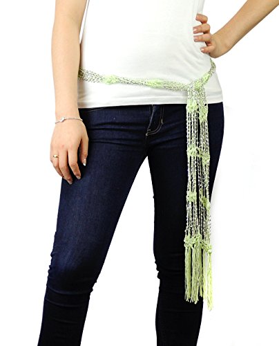 NYFASHION101 Silver-Tone Beaded Skinny Fishnet Shawl Scarf Waist Belt4