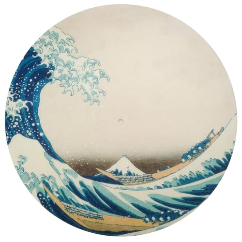 Menesia 12 Inch Turntable Mat, Slip mat for Vinyl LP Record Player Mat, Anti Static Turntable Platter Mat, Slip mats for turntables(japan great wave)