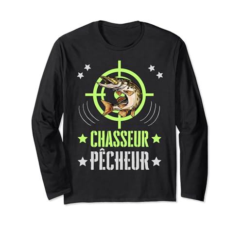 Chasseur Pêcheur Humour Cible Brochet Carpe Sanglier Cadeau Manche Longue