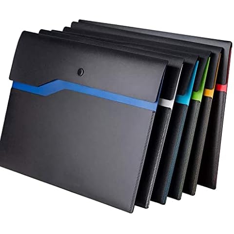 Nordun 6 Pcs A4 Popper Wallet Plastic Folder, Poly Pockets Envelope, Double-Layer Plastic Clip with Snap Fastener, Premium Waterproof Document Pouch for School/Home/Work/Office Cover