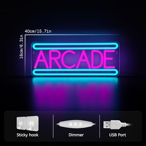 Image of Arcade Neon Sign Arcade Neon Light for Wall Decor USB Powered Dimmable Arcade LED Neon Lights Sign for Game Room for Game Room Recreation Living Room Birthday Gift Man Cave Bedroom Decor
