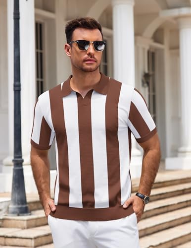 Image of COOFANDY Men's V Neck Short Sleeve Stretch Knit Polo Shirt