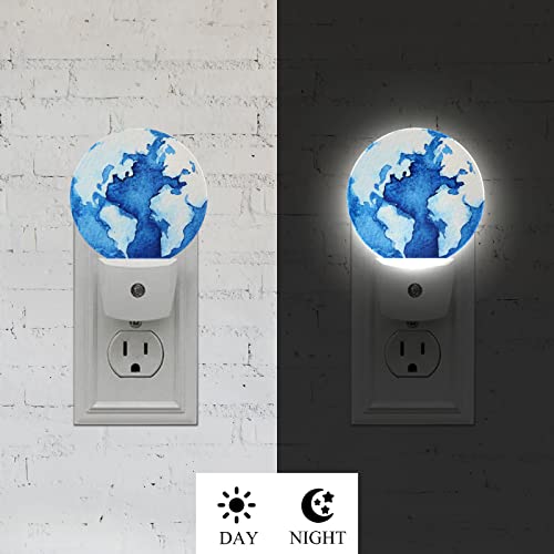Axayaz Earth Dusk To Dawn Round Night Light Watercolor Blue Planet Globe World Map Auto Sensor Lamp Home Indoor Stairway Kitchen Corridor #TOP2