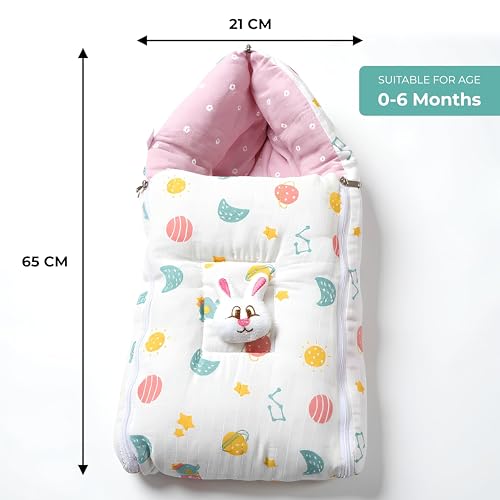 Image of VoiDrop Baby Sleeping Bag for New Born, Muslin Baby Sleeping Bag 0-6 Month for Infant, Washable & Foldable Cotton Design (Pink)