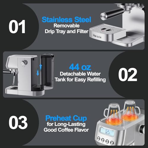 Image of Horavie Ultra Espresso Machine with LCD Display, Espresso Maker with Powerful Milk Frother, Customizable Brewing Temperature, Professional Cappuccino & Latte Machine, Gift for Men & Women