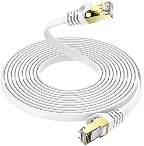 Ercielook Cat 7 Ethernet Cable 30m, High Speed Shielded Flat Internet Cable with Clips, Faster Than Cat6 LAN Wire