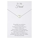 To My Friend Gift, 0.3' Single Pearl Pendant Necklace Friendship Gifts for BFF Bestie Sisters, Best Friend's Thank You Jewelry, White Pearl Good Luck Gift for Friend's Birthday, Christmas