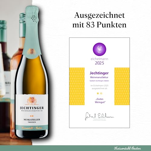 Jechtinger Muskateller Sekt extra trocken – Gault & Millau 2025 Auszeichnung – Klassische Flaschengärung, blumig & frisch mit Mandarine & Muskatnuss (1 x 0,75 l)