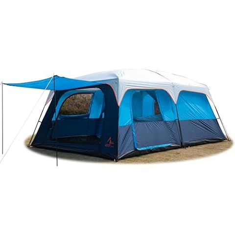 KTT Extra Large Tent 14 Person,Family Cabin Tents,2 Rooms,3 Doors and 3 Windows with Mesh,Straight Wall,Waterproof,Double Layer,Big Tent for Outdoor,Picnic,Camping,Family Gathering(Blue) Cover