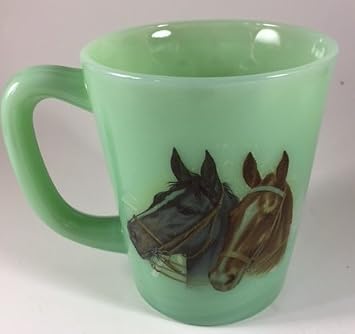 Coffee Cup - Jade Glass Mug - Rosso Exclusive - American Made - Mosser Glass USA Jadeite w/Horses Head, 4"