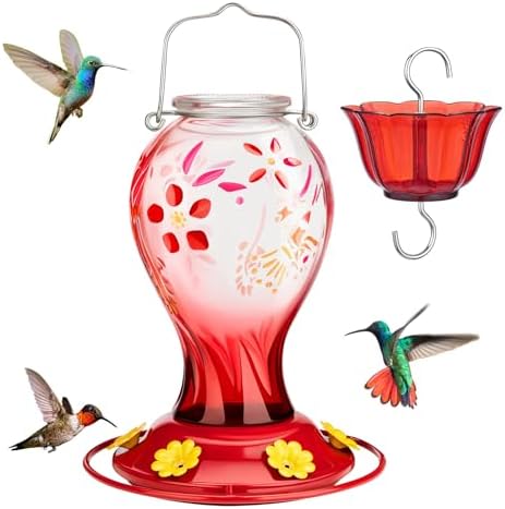 Kingsyard Hummingbird Feeder for Outdoors, Glass 26 oz Leak Proof...