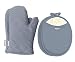 Honla Pot Holders and Oven Mitts/Gloves with Silicone Printed - 2 Hot Pads and 2 Potholders Set,4-Piece Heat Resistant Kitchen Linens Set for Cooking,Baking,Grilling,Barbecue,Gray