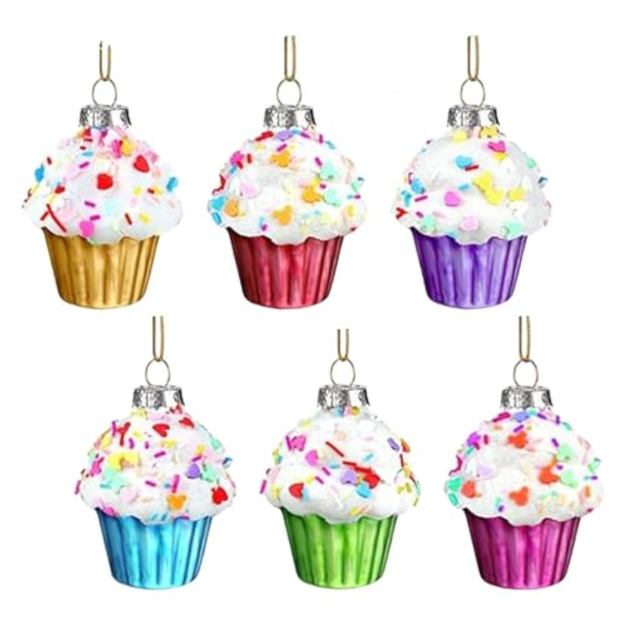 6X Cupcake Christmas Ornaments for Tree Decorations