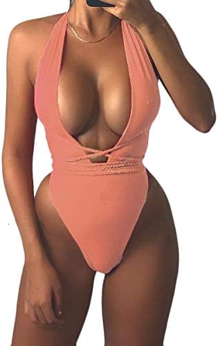 Womens Sexy Deep V Neck High Waist Multi-Way Bandage One Piece Swimsuits Swimwear