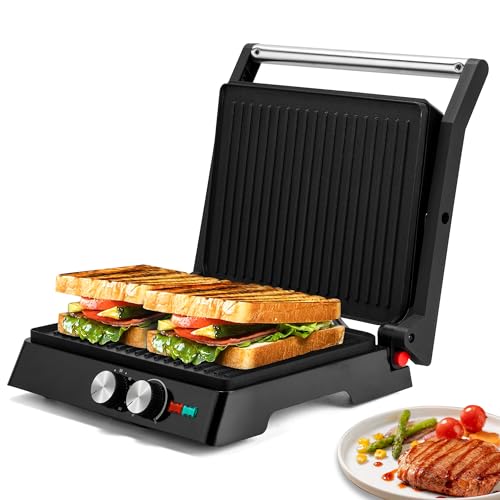 SUSTEAS Panini Press Sandwich Maker and Electric Indoor Grill with Temperature Time Setting, Easy...