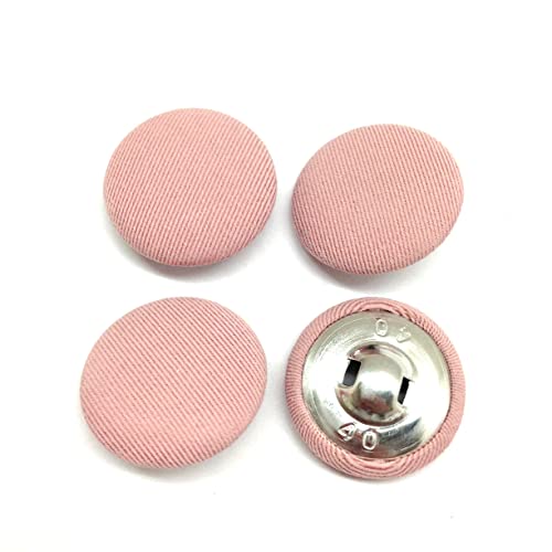 Pepperlonely 10Pc 25Mm Fabric Cloth Covered With Metal Shank Round Buttons, Pink #TOP2
