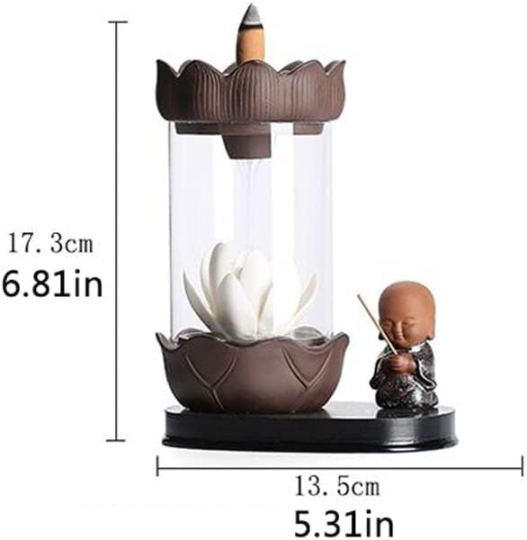Incense Burner Backflow Incense Burner Ceramic Acrylic Plastic Cover Lotus Waterfall Incense Cones Holder Feng Shui Zen Home Office Yoga Desktop Ornaments Incense Holder Zen Decor