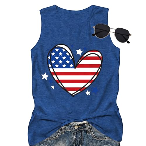 4th of July Tank Tops Women Heart Patriotic Sleeveless Shirts American Flag Heart Tops