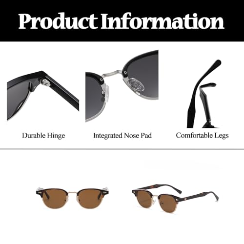 LJCZKA Polarized Semi Rimless Round Sunglasses for Men Women Retro Small Circle Sun Glasses Classic Shades UV400 Protection4