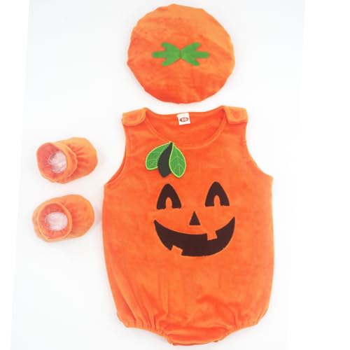 ZHSKEUUN Newborn Baby Boys Girls Halloween Avocado/Pumpkin/Dinosaur Costumes Halloween Cosplay (Baby Pumpkin Outfit, 0-3 Months)