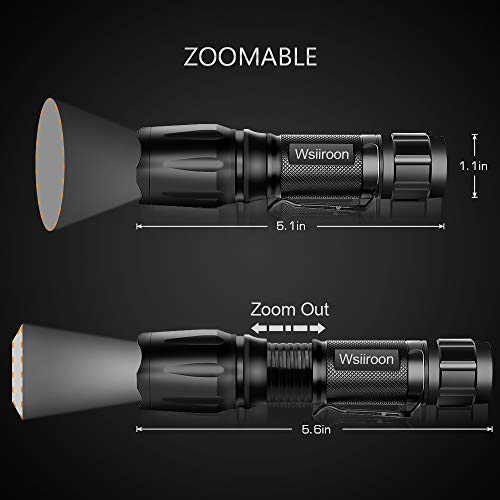 Ultra-Bright LED Flashlight, Wsiiroon CREE XML-T6 LED Flashlight, Zoomable, IP65 Water-Resistant, 5 Light Modes, Portable with Clip for Indoor and Outdoor Use, 2 pack (Batteries Not Included)