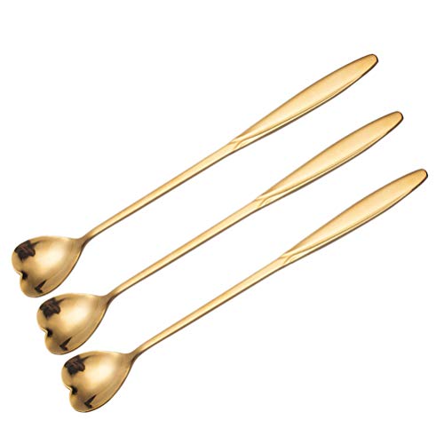 Cabilock 3pièces Cuillère à Café Acier Inoxydable Dorée Cuillères Créatives Forme De Cœur Pour Mélanger Cocktails Et Desserts Longue Poignée Design Floral