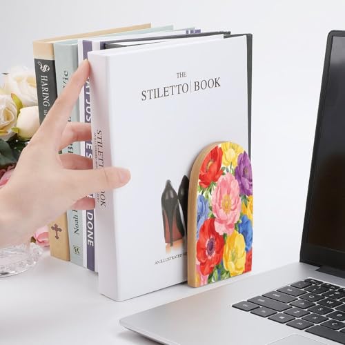 Sujetalibros de madera resistente con diseño botánico moderno y acabado premium 7
