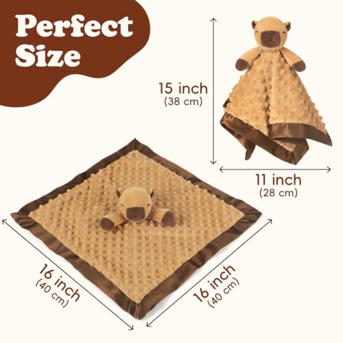 Image of Baby Lovey Security Blanket, loveys for babies Soft Capybara Stuffed Animal Snuggle Toy, Baby Shower Registry Search Receiving Blankets for Newborn Infant Essentials Gifts for Boys Girl, Brown 16 Inch