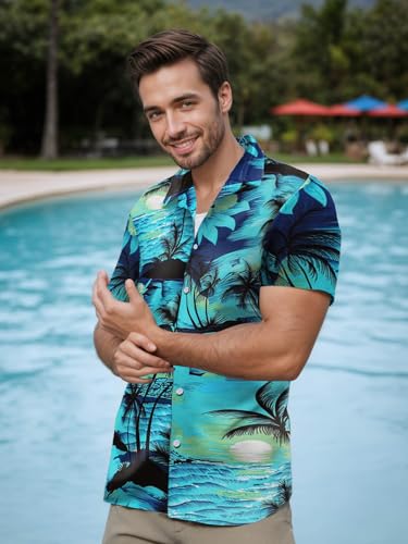 Image of Men's Hawaiian Shirt Tops Vintage Short Sleeve Button Down Beach Shirt Male Tropical Floral Summer Pullover Party Holiday