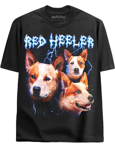 80s Red Heeler Wolf Alpha Dog Graphic Tee, Lightning Bolt and