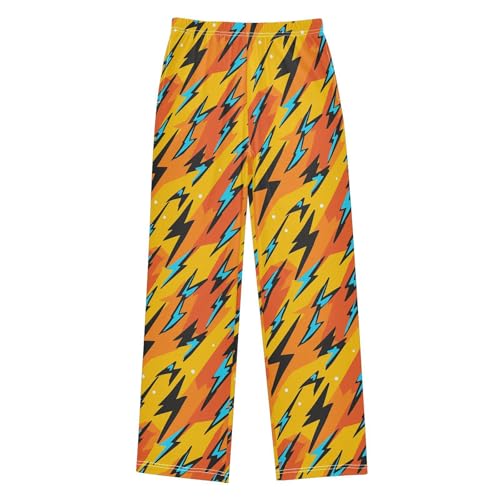 Boys' Pants Orange Blue Lightning Bolts Long Bottoms Jogger Pants Elastic Waist Trousers with Pockets S-XL