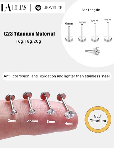 image for LOLIAS Flat Back Earrings Stud G23 Titanium Threadless Piercing Kit - 