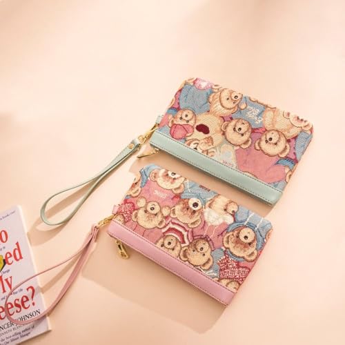 Cartoon Bear Wallet Cute Canvas Contrasting Colors Coin Purse Letter Mobile Phone4