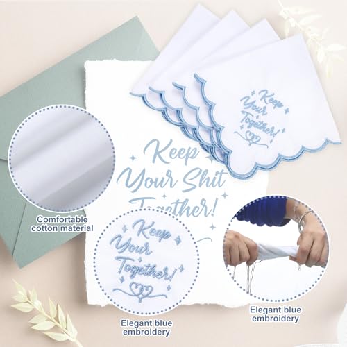 Image of Tioncy 6 Pcs Wedding Handkerchiefs 12 Inch Bride Embroidered Handkerchiefs Something Blue Cotton Hankies Gifts for Wedding
